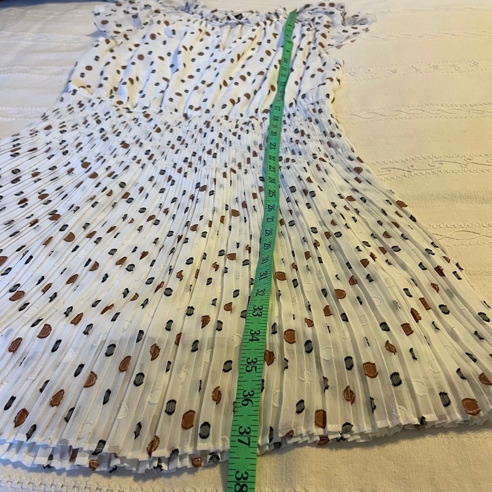 Anthro Current Air Pleated Women Medium Dress Smoked Waist Cottage Clip Dot - Picture 14 of 14